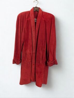 Elegant Red Suade Trench Coat